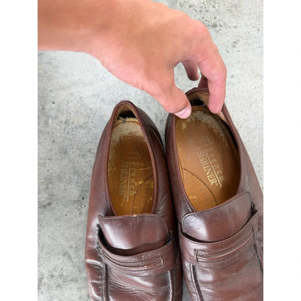 Vintage French Shriner Nelson Mens 11M Brown Leather Penny Loafers Polished
